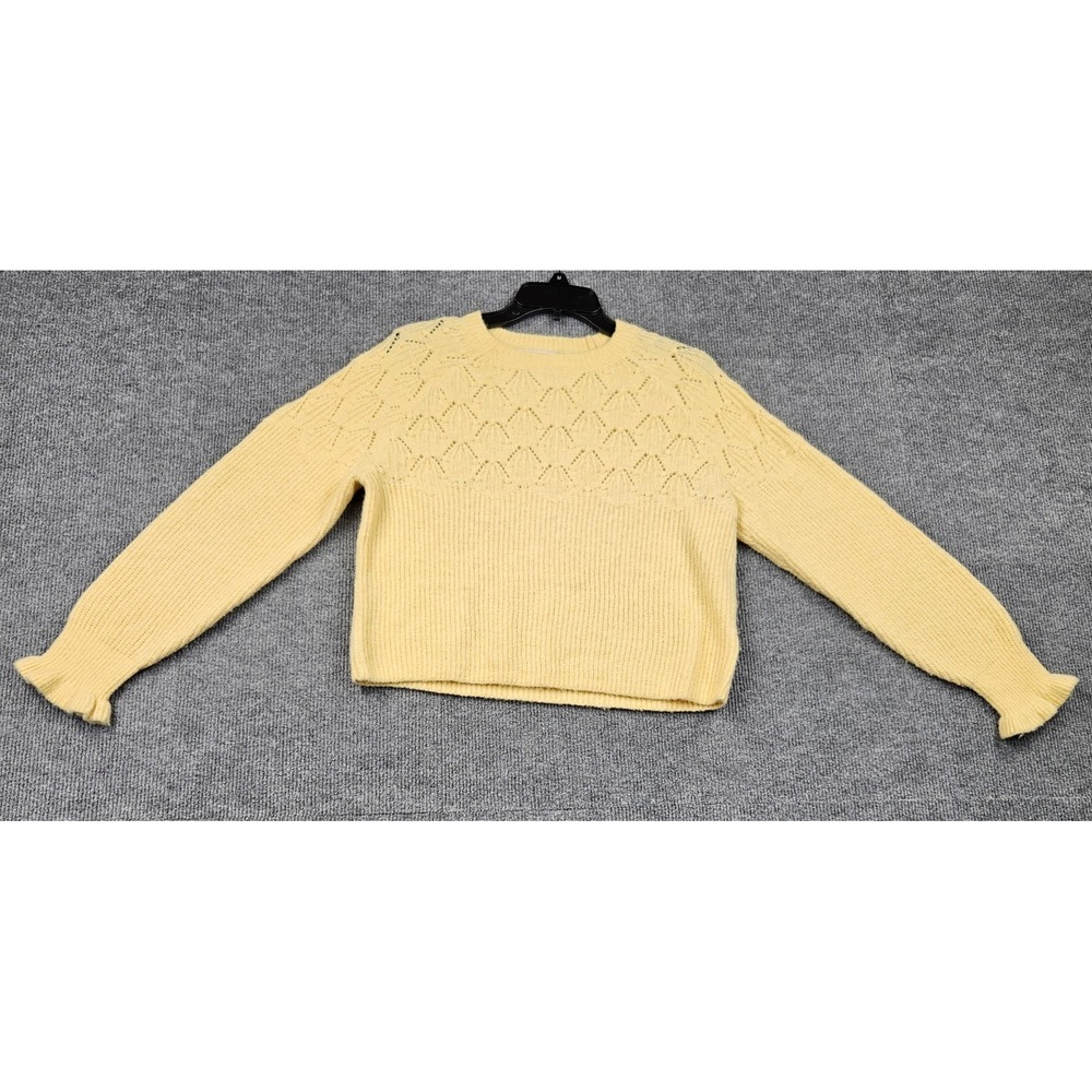 Old Navy Butter Yellow Pointelle Eyelet Ruffle Cuff Ribbed Knit Sweater S